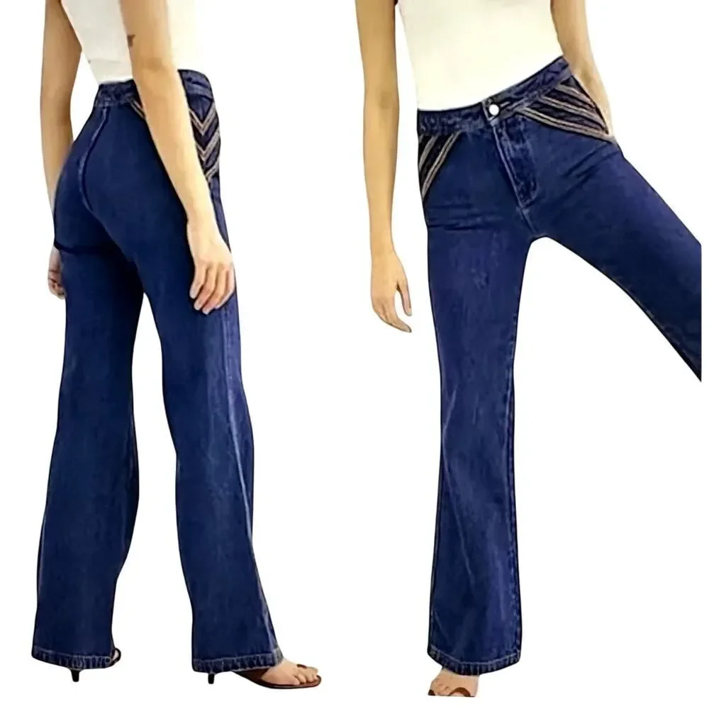 WE THE FREE/FREE PEOPLE Women's Over The Rainbow Flare Denim Jeans Blue Size 27